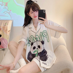 甜美卡通甜美學生少女涼感冰絲家居服套裝 睡衣女絲綢短袖 夏季 新品