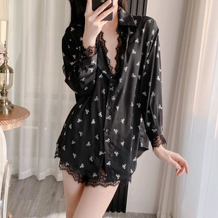新款 夏季 蕾絲性感襯衫 睡裙短褲 可外 新品 家居服套裝 高級感睡衣女款