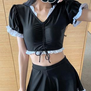 泳衣女裙式 平角分體兩件套保守顯瘦學(xué)生仙女范韓國ins溫泉游泳裝