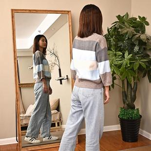 穿衣鏡服裝 店試衣鏡立體支架壁掛鏡仿木紋大鏡子全身鏡落地鏡家用