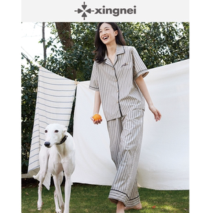 薄款 形內(nèi)睡衣女條紋純棉情侶套裝 夏季 2025新款 涼感親膚家居服 夏裝