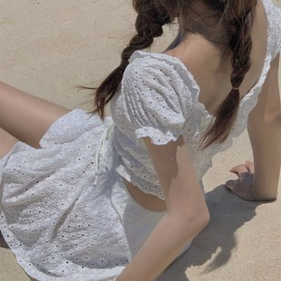 保守女款 泡溫泉白色分體裙式 三件套海邊度 爆r款 泳衣女2024年新款
