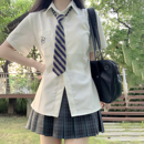 顯瘦校供上衣 寬松學院風白刺繡女襯衣夏季 林間萌象原創JK襯衫 短袖