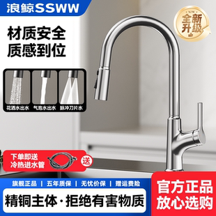 浪鯨廚房水龍頭家用洗菜盆官方可伸縮增壓冷熱水龍頭二合一通用