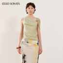 鐘楚曦同款 斜肩無袖 Cello 春夏真絲薄款 T恤上衣女款 Sonata