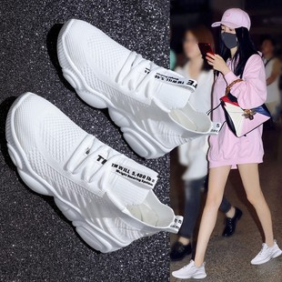 女鞋 百搭透氣網(wǎng)面襪子老爹網(wǎng)鞋 子2025春夏季 跑步運動鞋 新款 小白鞋