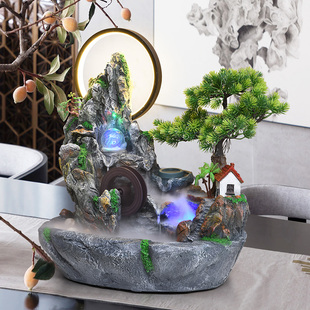 假山流水噴泉擺件桌面玄關(guān)招財(cái)客廳辦公室山水盆景觀加濕器風(fēng)水輪