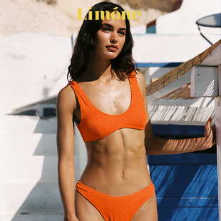 Limone2025年新款 海邊度假 高級感歐美橘色性感比基尼分體泳衣泳裝