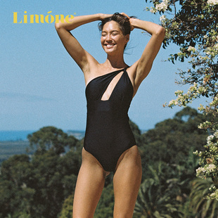 游泳裝 Limone爆款 連體泳衣女顯瘦遮肚單肩海邊度假性感時尚