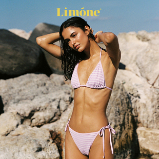 Limone2025新款 高級感紫色比基尼分體泳衣女掛脖低腰三角絕美泳裝
