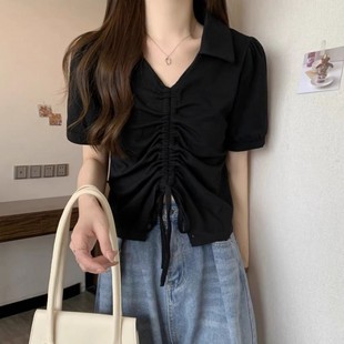 顯瘦遮肚小個子學生短款 甜辣設計感修身 上衣 T恤女夏韓版 短袖