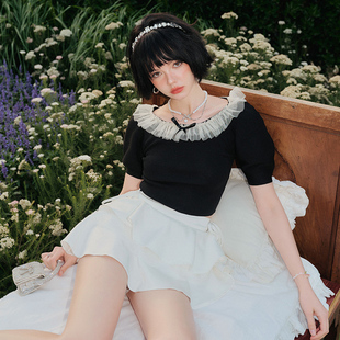 女 半袖 CLOUDSEASON蕾絲荷葉邊短袖 甜辣小上衣t恤女設計感小眾夏季