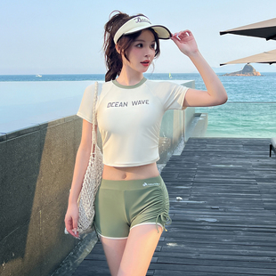 游泳館專用泳裝 泳衣女分體2025年新款 海邊度假高級感保守防曬套裝