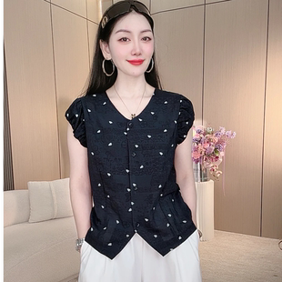 印花收腰T恤2025愛心印花V形下擺顯瘦氣質(zhì)百搭小衫 無袖 女 新款 夏季