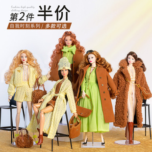 超模娃娃衣服裝 潮玩具 黑色泰迪毛絨大衣美拉德爸比FR可穿女孩換裝