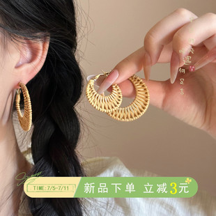 海邊度假風編織大耳環女復古民族風夸張耳圈高級感適合夏天 耳飾
