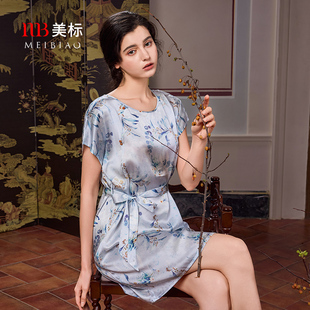 美標(biāo)新款 真絲睡裙女春夏中國(guó)風(fēng)桑蠶絲家居服絲綢涼感睡衣 重磅短袖