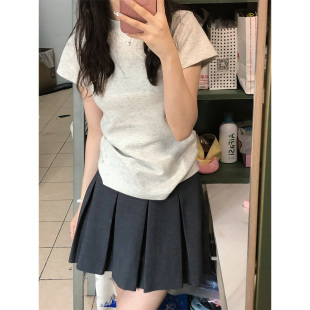 顯瘦別致小眾打底衫 美式 甜辣修身 t恤女夏季 緊身上衣 正肩純棉短袖