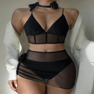 2025新款 歐美純色bikin四件套泳衣女士性感沙灘比基尼泳裝