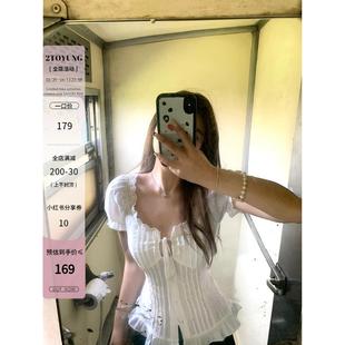 襯衣小衫 女夏泡泡袖 上衣 襯衫 2toyoung玲奈紀事蝴蝶結蕾絲花邊短袖
