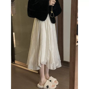溫柔風網紗不規則半身裙女春夏小個子百搭a字裙中長款 仙女紗裙子