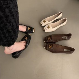 黑色氣質(zhì)平底鞋 小皮鞋 子秋冬法式 瓢鞋 韓版 軟底女鞋 設計感淺口單鞋