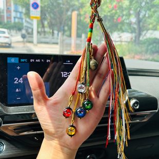 西藏式 唐卡香灰琉璃五路財神汽車掛件吊飾藏族車載手工編繩飾品
