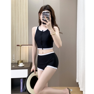 泳衣女2024h新款 三件套學(xué)生保守溫泉泳 分體高腰遮肚顯瘦平角裙式