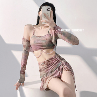 保守遮肚顯瘦少女ins網紅溫泉游泳裝 分體u裙式 時尚 泳衣女2024新款