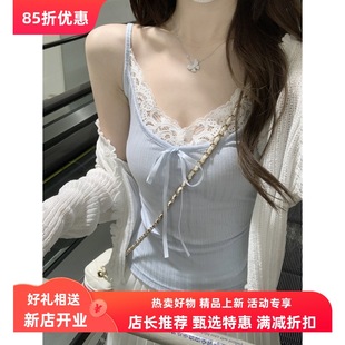 甜辣系帶蕾絲拼接吊帶背心女2025春夏修身 減齡防走光內搭上衣