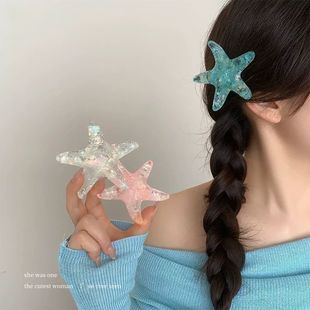 海邊度假辣妹側邊可愛劉海發飾仿真頭飾海星發夾甜美發卡鴨嘴少女