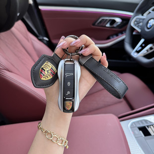 新保時捷Macan卡宴911帕拉梅拉718汽車GT銀Taycan翻毛皮鑰匙殼扣