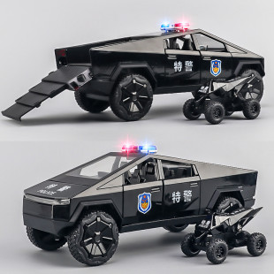 大號特斯拉皮卡合金警車玩具男孩公安110特警越野車模型兒童汽車