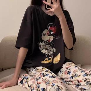 短袖 長褲 薄款 新品 ins甜美可愛卡通大碼 新款 韓版 家 純棉睡衣女夏季