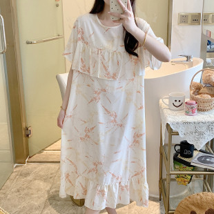 棉綢寬松國風(fēng)熊貓印花短袖 睡裙女夏季 睡衣家居服連 2025年新款 新品