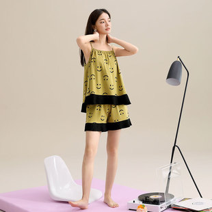 純棉無袖 休閑夏款 吊帶背心短褲 夏天2024新款 家居服 薄款 睡衣女夏季