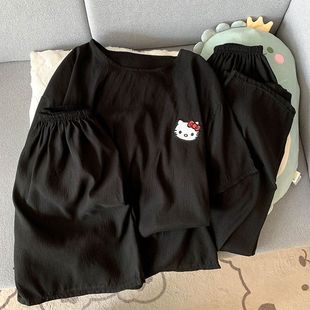 純棉睡衣女夏季 三件套裝 薄款 短袖 家 純棉甜美可愛卡通休閑大碼 新品