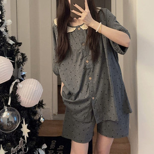 套裝 睡衣女純棉短袖 波點少女花邊日系獨特漂亮家 夏季 現貨2025新款