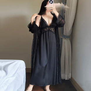 睡衣女夏超長腳踝胖mm性感帶胸墊冰絲吊帶睡裙睡袍兩 長款 新品 大碼