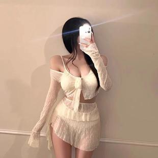 保守裙式 泳衣女分體長(zhǎng)袖 顯瘦四件套度假泡 爆款 極速韓國(guó)2025年新款