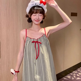 純棉吊帶甜美花邊大碼 薄款 孕婦睡衣家居服 帶胸墊睡裙女士夏季 新品