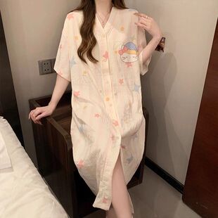 純棉睡裙女夏季 甜美可愛寬松大碼 新款 薄款 孕婦睡衣家居服 短袖 新品