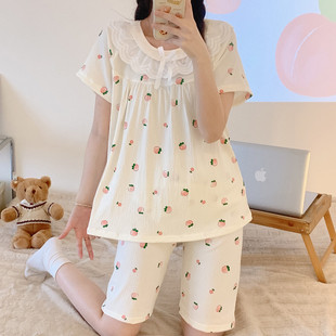套裝 新品 可愛短袖 睡衣女春夏季 甜美小香風蕾絲花邊性感寬松家 新款