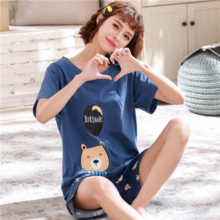 可外穿學(xué)生卡通寬松大碼 短褲 家居服 小熊睡衣女夏天高級(jí)感短袖 新品