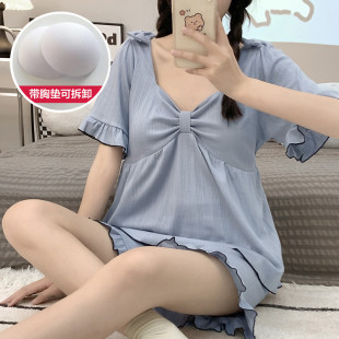 睡衣女士純棉短袖 夏季 寬松純欲風夏天家居服 帶胸墊2025年新款 新品
