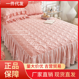 V45OA類韓式 床上 公主風(fēng)四件套夾棉荷葉邊被套床單蕾絲花邊床裙款