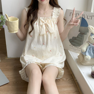 純棉甜美小櫻桃可愛寬松大碼 吊帶薄款 家居服 帶胸墊睡衣女夏季 新品