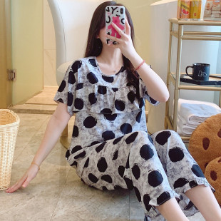 三件套棉綢睡衣女春夏短袖 薄款 短褲 綿綢家居服人造棉套裝 長(zhǎng)褲 新品