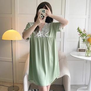 冰雪絲綢中長款 新品 薄款 黑色睡裙女夏季 純欲風睡衣連 夏天涼感短袖