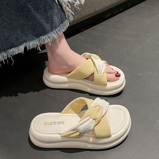 時尚 仙女風配裙子厚底沙灘涼鞋 百搭一字拖 女夏外穿2025新款 涼拖鞋